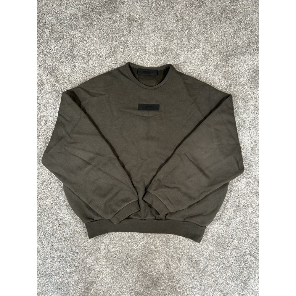 Essentials Brown Cotton Fleece Crew Neck Long Sleeve Pullover Sweatshirt Men XS
